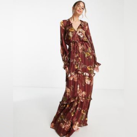 ASOS Dresses & Skirts - ASOS Design TALL Floral Tiered Brown Dress